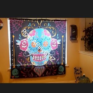 Too Fast Calavera Tattoo Art Mustache Sugar Skull Gold Tooth Bath Shower Curtain